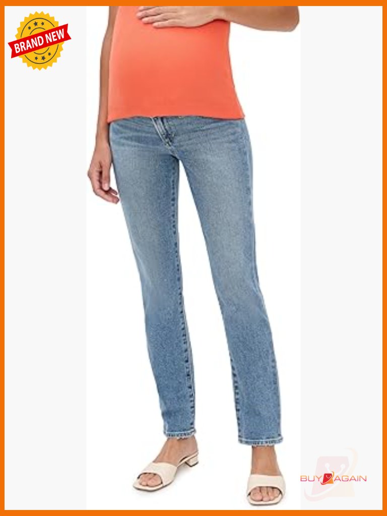 Maternity Cigarette Ankle Jeans With Frayed Hem, Vintage Stretch, Mid-Rise